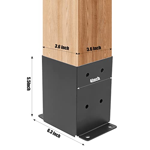 AXWHYS 4×4 Post Base 4 Pcs, (Inner Size 3.5x3.5) Post Brackets, Heavy Duty Black Metal Powder-Coated Thick Steel Post Anchor Outdoor for Support Deck AXWHYS