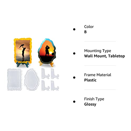 Resin Mold for Photo Frame, 2 Sets of Picture Frame Molds with Stand Holder, Rectangle & Oval of Irregular Edge Silicone Epoxy Molds for DIY Actvty