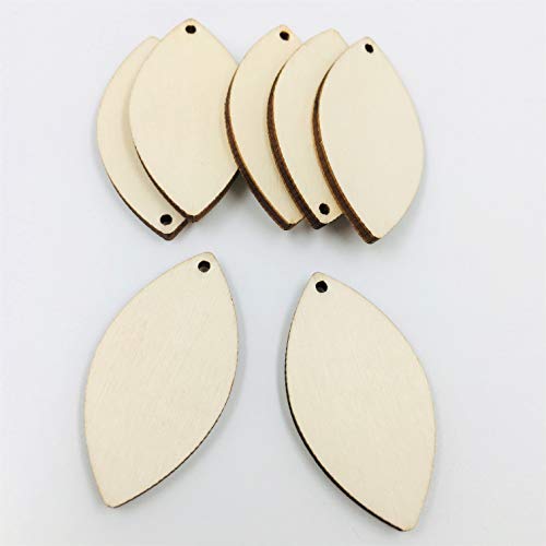 30PCS Leaf Shape Unfinished Wood Earring Blanks Pendant Laser Cut Wood Shapes (Natural, 50mm, 40mm, 30mm) NUORUI