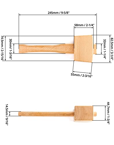 QWORK Wooden Mallet, 9.5" Manual Ice Hammer Mallet Beech Solid Carpenter Wood Hammer Woodworking Hand Tool QWORK