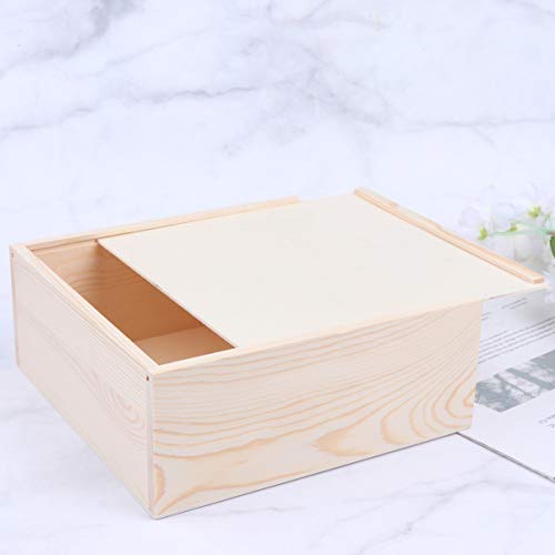 Kisangel 1Pc Gift Box With Lids Sliding- Lid Wooden Boxes Decorative Storage Boxes Wooden Unfinished Storage Box for Birthday Party (20 * 20 * 8) Kisangel