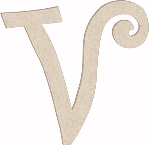 Unfinished 6 Inch Wooden Letter V Curlz Font, Blank Wood Alphabet Girl Letters for Nursery Wall Decor, Paintable Crafts NEXTCraft