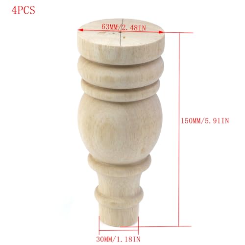 Mewutal 6 Inch Unfinished Bun Feet for Furniture Legs, Replacement Solid Wood Furniture Legs, Sofa Legs, Coffee Table Legs, Dressing Table, Set of 4 Mewutal