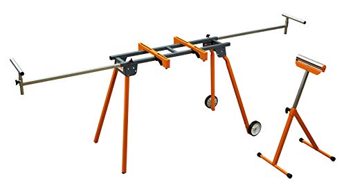 BORA Portamate Heavy Duty Folding Miter Saw Stand with Wheel Kit and Adjustable Pedestal Roller, Heavy Duty Pro Workstand with Additional Outfeed Bora