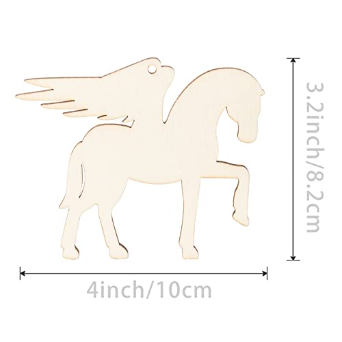 Horse Wooden Blank Pegasus Wood with Twines Art Unfinished Ornaments for Christmas Wedding Birthday Party Thanksgiving Day Decoration 20Pcs. Zontween