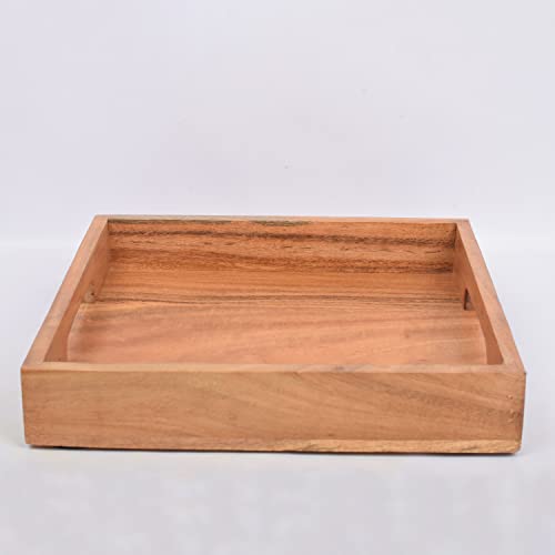 Samhita Acacia Wood Serving Tray with Handles,Wooden Serving Tray, Snack Tray, Breakfast Tray, Great for, Breakfast, Coffee |Size- 10" x 10" x 1.75" Samhita