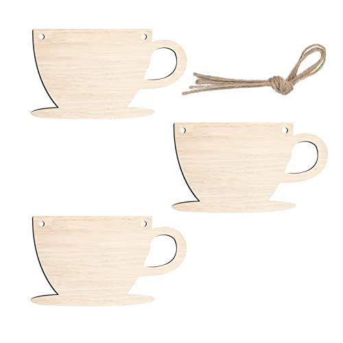 3Pack Cup Wood Sign for Craft Blank Unfinished Hanging Wooden Board with Hole DIY Door Wall Decor Shop Coffee Decoration Lamantery