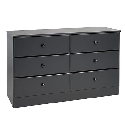 Prepac Astrid 6 Drawer Double Dresser For Bedroom, 16" D x 47.25" W x 28.25" H, Black
