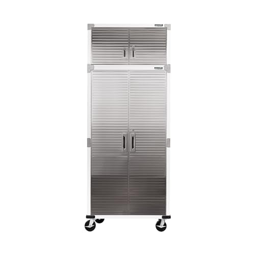 Seville Classics UltraHD 2-Piece Heavy Duty Mega Solid Steel Metal 2-Door Lockable Stacker Wall Storage Cabinet Set Organizer for Garage, Office, Seville Classics