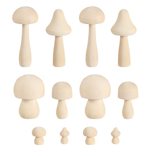 SAVITA 12pcs Unfinished Wooden Mushrooms, Cute Smooth Natural Wooden Mushrooms to Paint for DIY Crafts Decorations Making (6 Models) SAVITA