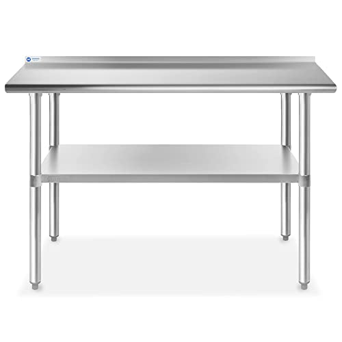 GRIDMANN Stainless Steel Kitchen Prep Table 72 x 30 Inches with Backsplash & Under Shelf, NSF Commercial Work Table for Restaurant and Home GRIDMANN