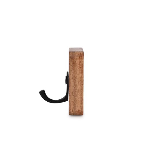 Samhita Robe & Towel Hooks Acacia Wood Natural 4 PCS Wall Mounted Rustic Decorative Robe and Towel Hooks for Hanging Coat, Towel, Keys, Hat, Samhita