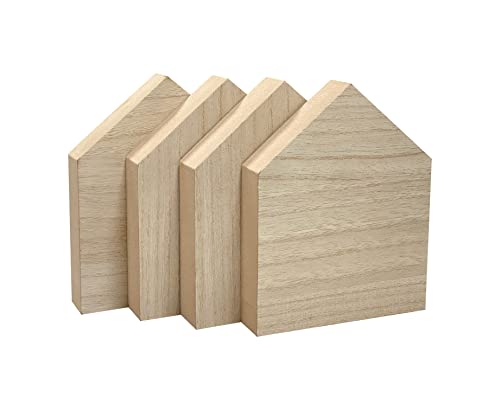 6 Inch 4 Pieces Unfinished Wooden House Shaped Blocks for Crafts Blank Wood House Freestanding Mother's Day Memorial Sign,1 Inch Thick MDF Cregugua