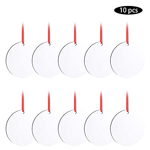 10pcs Sublimation Blanks Round Ornaments, 3.15" Round Blank Wood Discs Hard Board Ornaments White Blank MDF Ornaments for DIY Christmas Decoration WACAR
