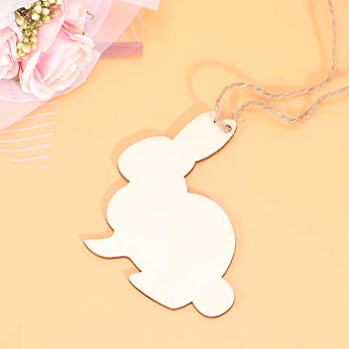 Amosfun 30pcs Wooden Easter Cutouts Rabbit Unfinished Wood Slices Wooden Easter Crafts with Hemp Ropes for Easter Hanging Party Decoration Amosfun