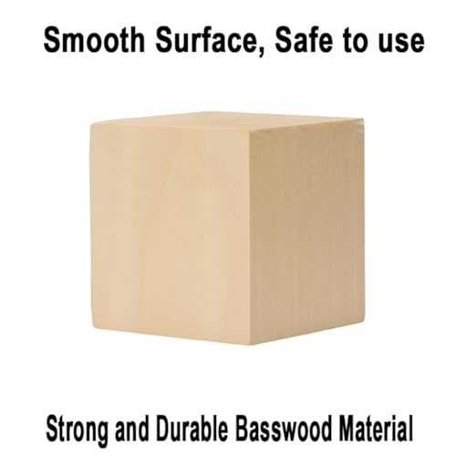 4 Pack Unfinished Basswood Carving Blocks Kit, 2 x 2 x 2 Inch Unfinished Bass Wood Cube Whittling Soft Wood Carving Block Set for Kids Adults Wood PONGJA