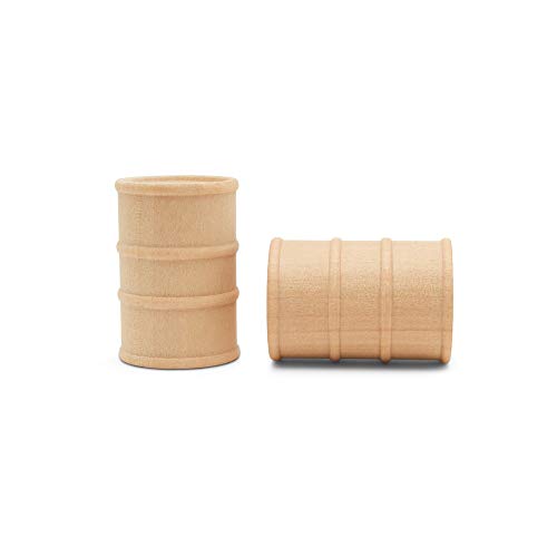 Wooden Oil Drums 1-5/8 Inch, Pack of 25, Small Unfinished Cargo Barrel, Perfect for Miniatures, Scale Models, Play Train Making or Woodworking Craft Woodpeckers