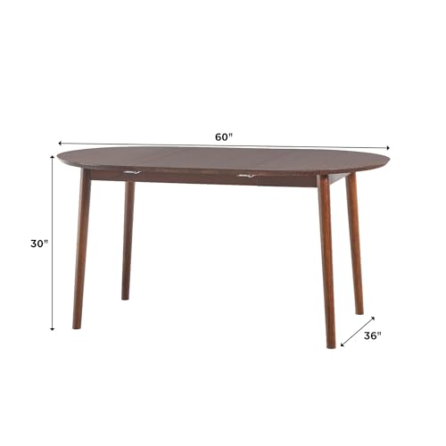 Walker Edison Mid Century Solid Wood Oval Extension Dining Table with Hairpin Legs and Removable Leaf, 60 Inch, Walnut Walker Edison