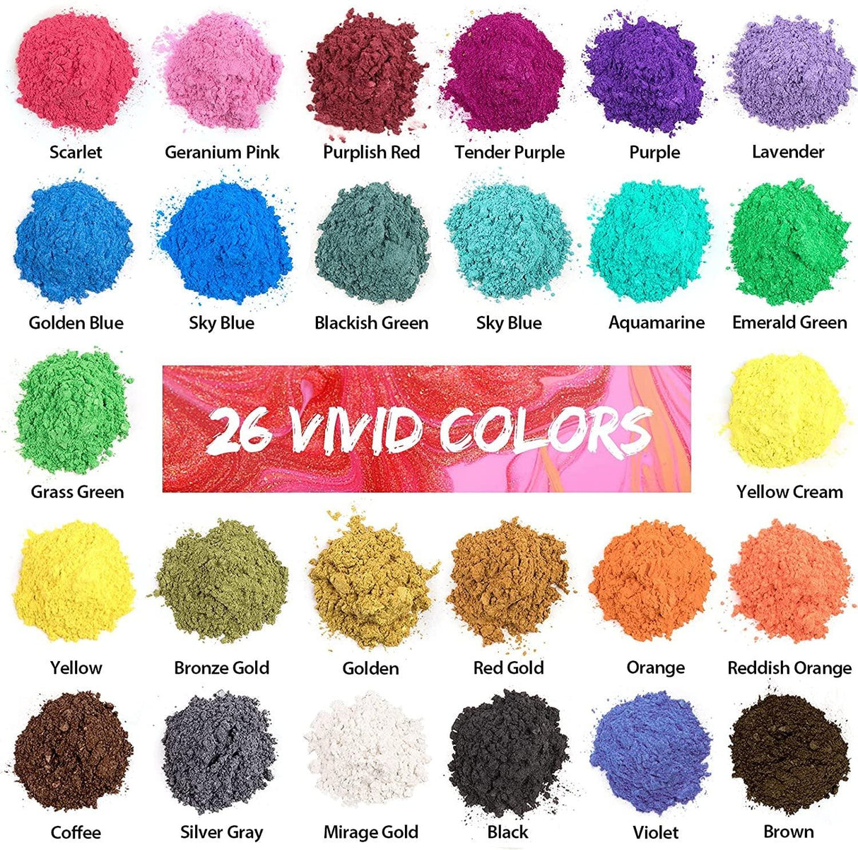 Mica Powder for Epoxy Resin 130G - 26 Colors Shimmery Pigment Powder - Easy to Mix & Natural for Soap Making, Lip Gloss, Bath Bombs WoodArtSupply
