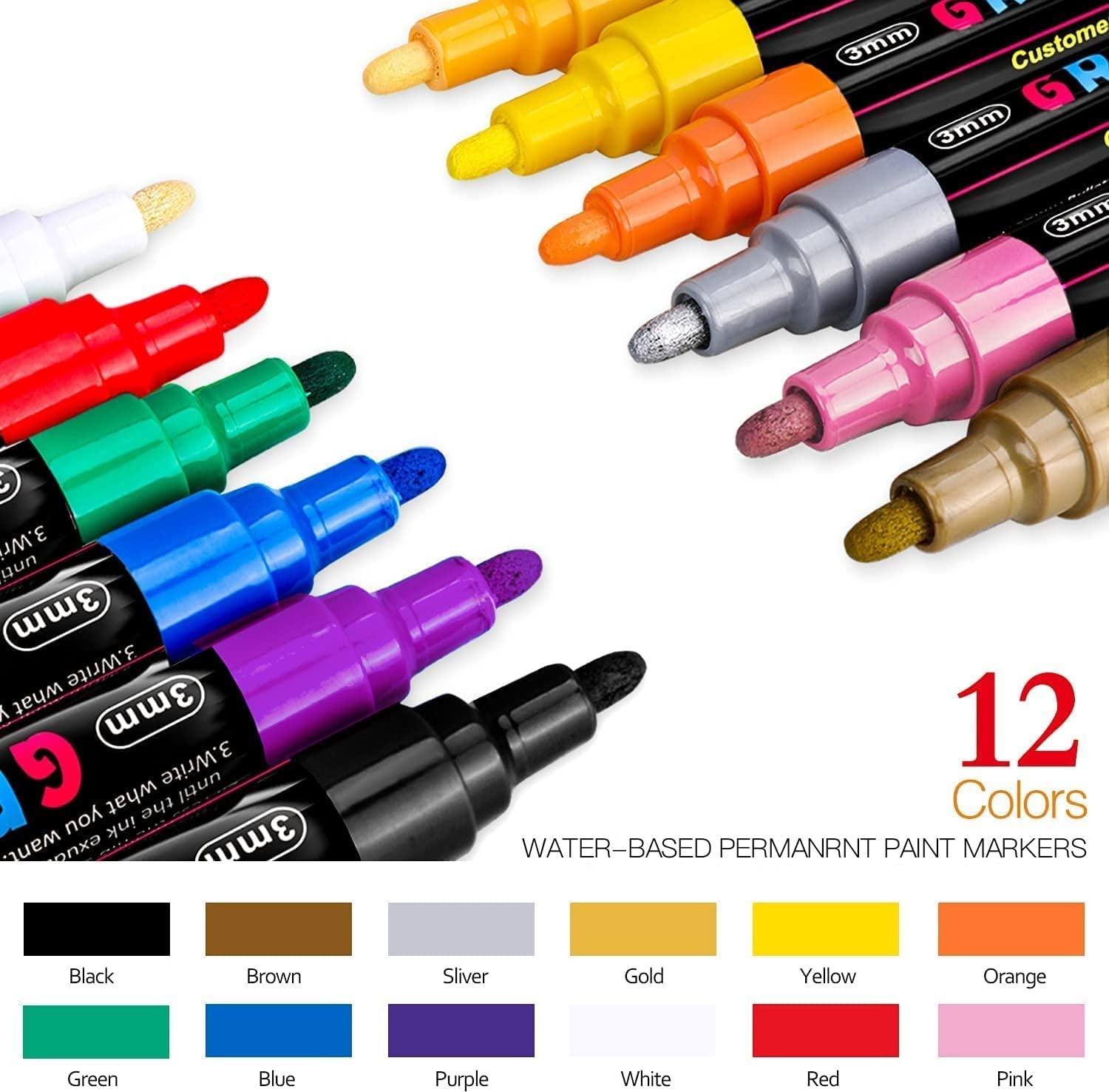 Acrylic Paint Pens, Set of 12 Pcs Paint Markers Pens for Rocks, Craft, Ceramic, Glass, Wood, Fabric, Canvas - WoodArtSupply