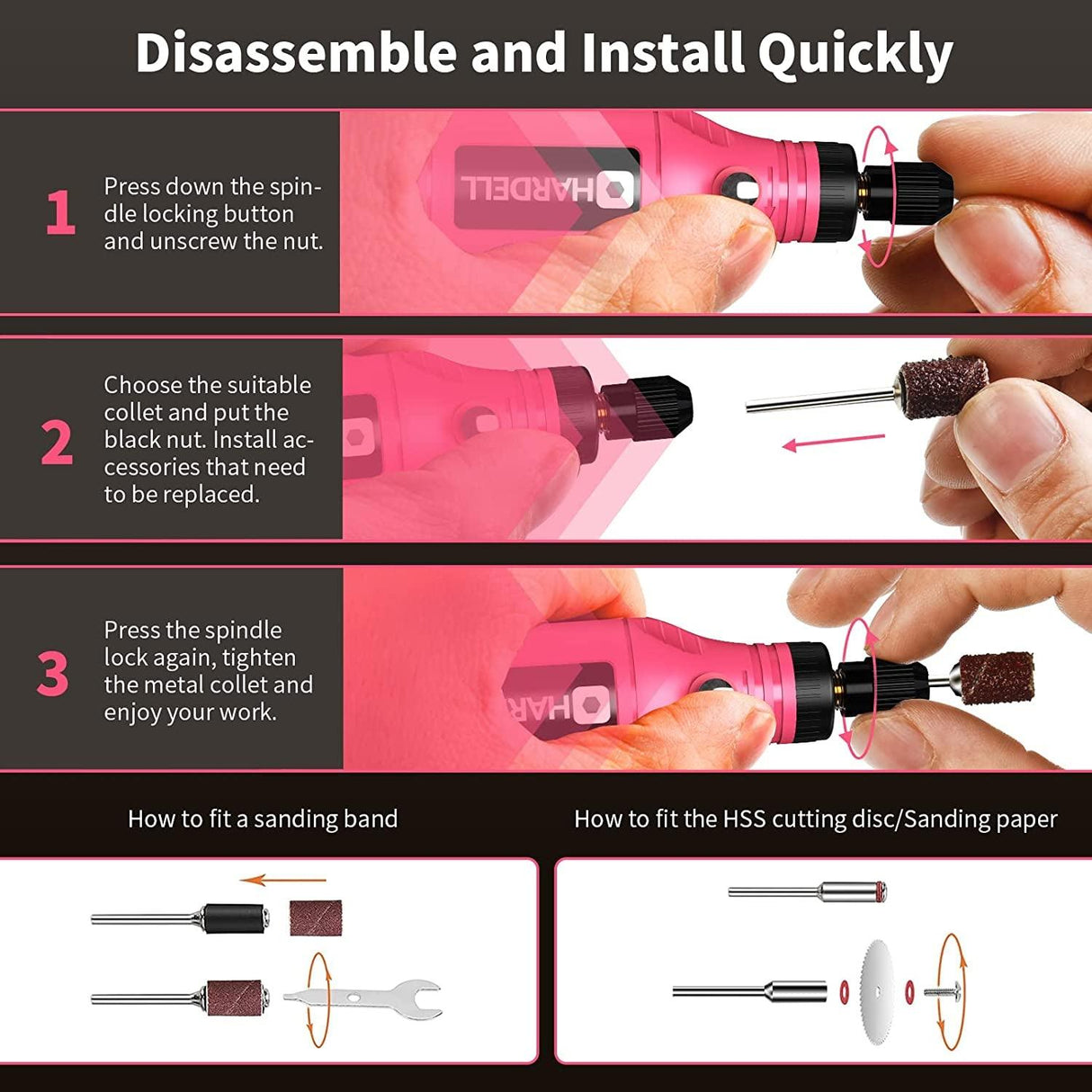 Mini Cordless Rotary Tool, 5-Speed 3.7V Rechargeable Rotary Tool Kit with 61 Accessories, USB Charging Multi-Purpose Power Tool for Sanding, WoodArtSupply