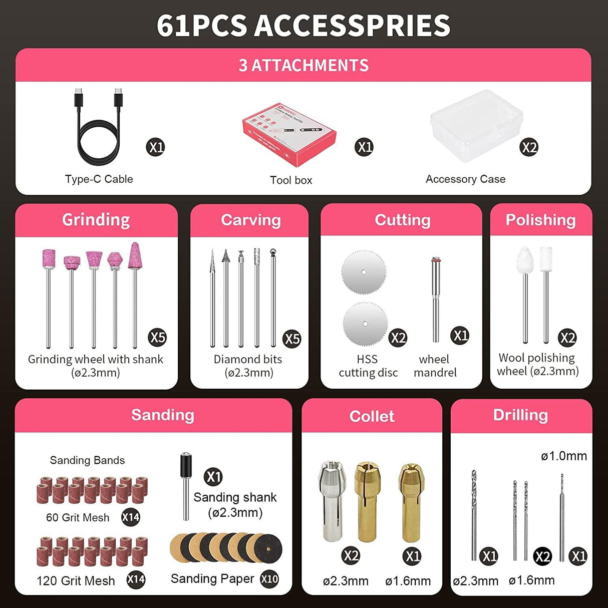 Mini Cordless Rotary Tool, 5-Speed 3.7V Rechargeable Rotary Tool Kit with 61 Accessories, USB Charging Multi-Purpose Power Tool for Sanding, WoodArtSupply