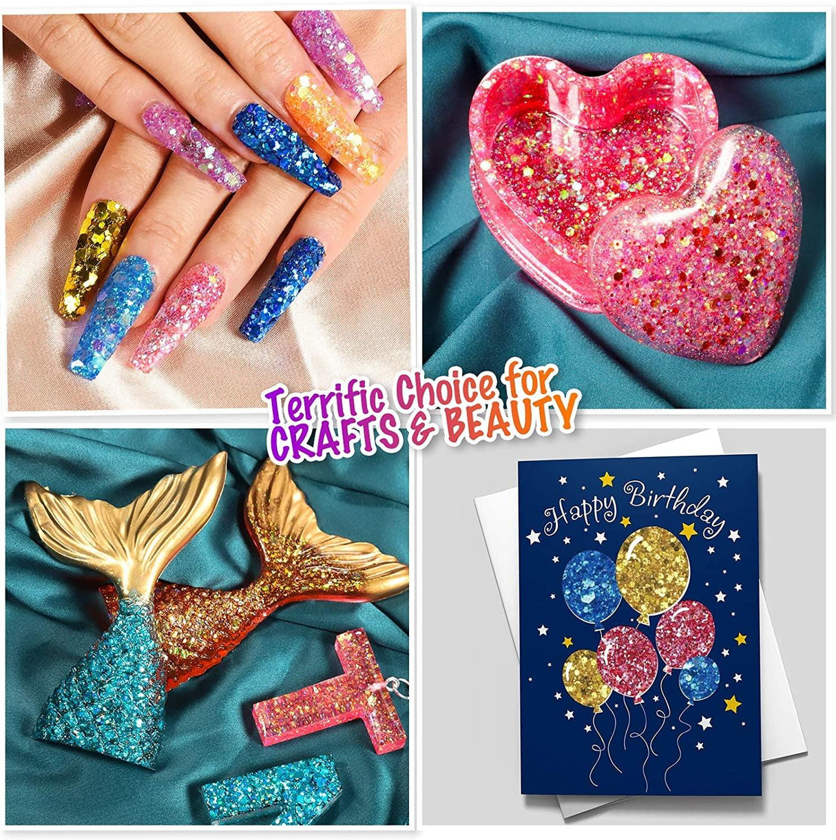 Holographic Chunky Glitter, 15 Colors Craft Glitter for Resin, with 5PCS Mixing Spoon, Cosmetic Glitter for Nail Body Eye Face, Resin Glitter Flakes WoodArtSupply