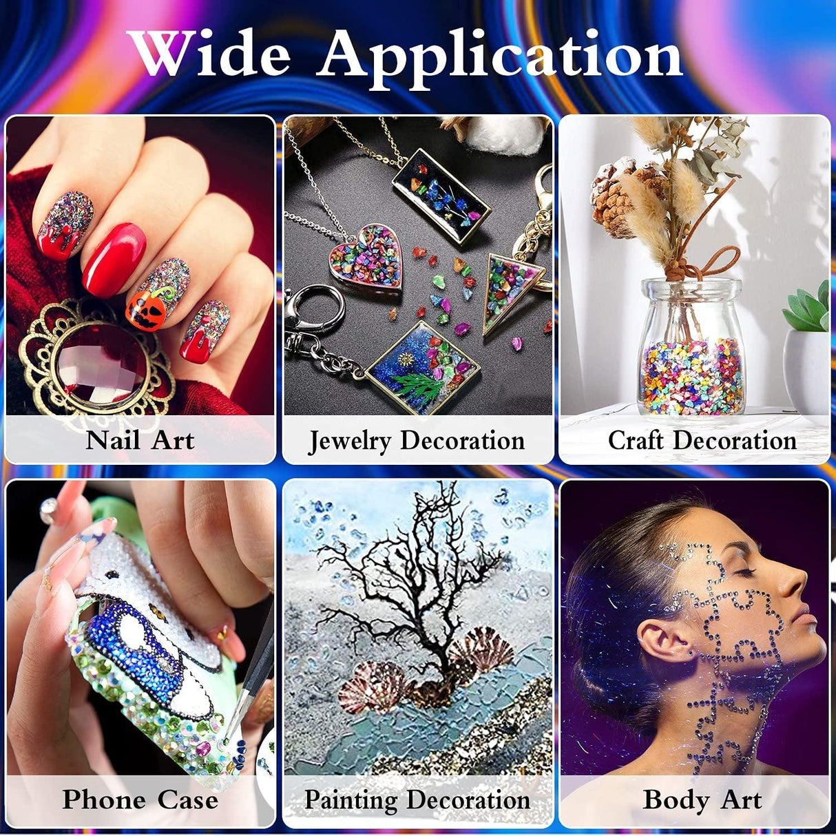 12 Box Crushed Glass Craft Glitter Fine for Resin Art, Small Broken Glass Pieces Irregular Metallic Crystal Chips Chunky Flakes Sequins for Nail Arts WoodArtSupply