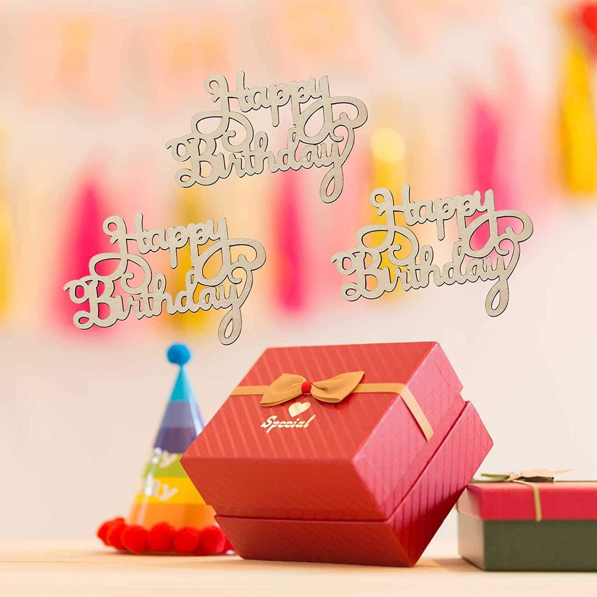 30Pcs Mini Birthday Wood Crafts DIY Cutout Wooden Slices Embellishments WoodArtSupply