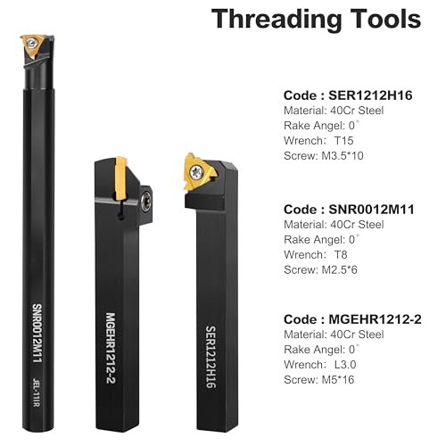 Metal Lathe Cutting Tools - 7PCS 1/2" Turning Holder Boring Bars with 14pcs Indexable Carbide Inserts CCMT060204 DCMT070204 11IR 16ER MGMN200-G IWONGO