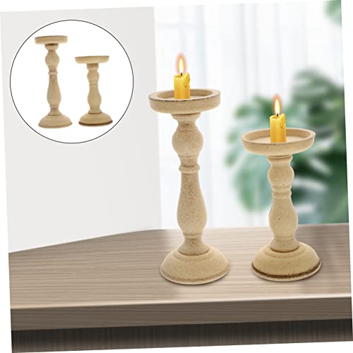 Ciieeo 2 Pcs Candle Holders Tabletop Decor Dining Room Table Decor Wooden Decor Unfinished Wood Candle Holder Wood Pillar Retro Candlestick Stand Ciieeo