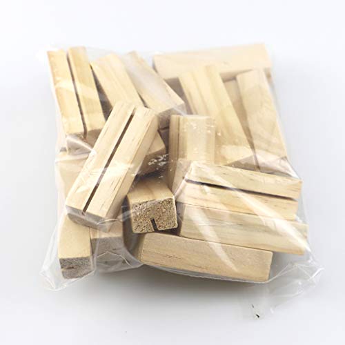 20pcs Natural Wood Memo Clips Photo Holder Business Card Stand Message Unfinished Wood Box with Lock Youngy