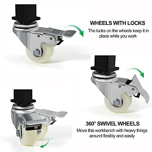 59" Bamboo Wood Garage Workbench w/Power Outlets & Drawer,Adjustable Height 25.4"-35.2",Multifunctional Workstation on Wheels 2000 Lbs Commercial RELIANCER