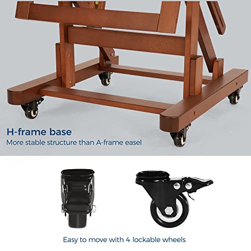 VISWIN Extra-Large Master H Frame Easel, Hold 1 or 2 Canvas up to 79", Tilts Flat, Movable Solid Beech Wood Heavy Duty Floor Easel Stand for VISWIN