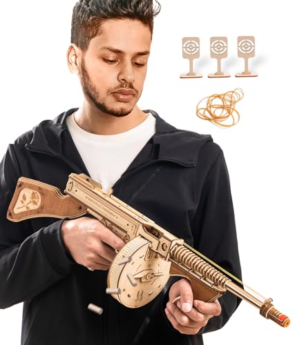ROKR 3D Wooden Puzzle Tommy Gun Model Kit - Engaging Craft for Adults and Perfect Gift Idea ROKR