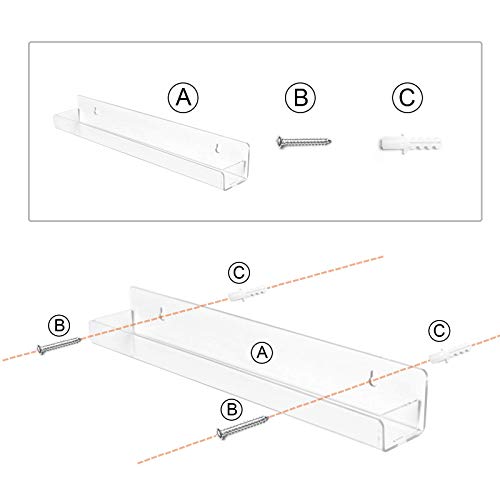 BTremary Acrylic Nail Polish Wall Mounted Holder Organizer Storage Rack Clear 6 Pack Hanging Nail Polish Shelf Floating Wall Mount Hold up to 96 BTremary