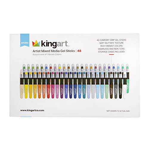 KINGART 580-48 GEL STICK Set, Artist Pigment Crayons, 48 Unique Colors, Water Soluble, Creamy, and Odorless, Use on Paper, Wood, Canvas and more KINGART