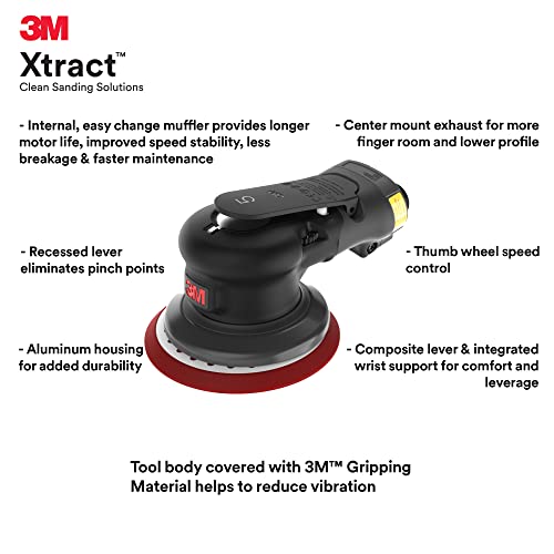3M Pneumatic Random Orbital Sander - Xtract ROS, 88949, 6 in, Non-Vacuum, 3/32 in Orbit, Lightweight and Comfortable, 12000 RPM, 209W Motor, 3 Speed 3M