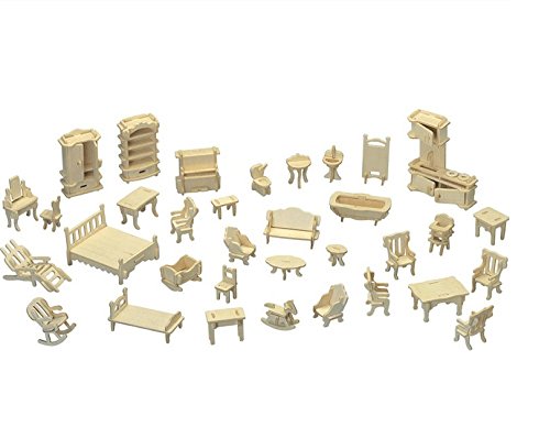 NWFashion 17" Wooden Dream Dollhouse 2 Floors with Furnitures DIY Kits for Christmas Party Dollouse (Gothic Furnitures Sets) NWFashion