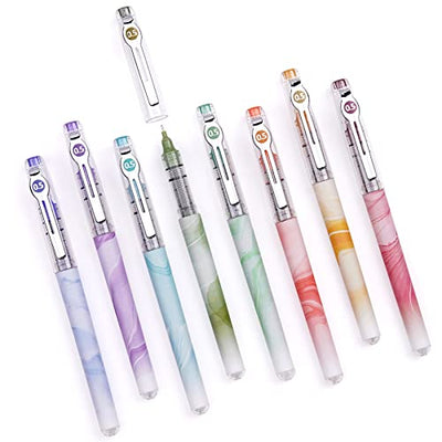 WRITECH Liquid Ink Rollerball Pens: Multi Colored 0.5mm Extra Fine Point Tip Rolling Roller Ball Pen 8ct Assorted Colors for Journaling Smooth