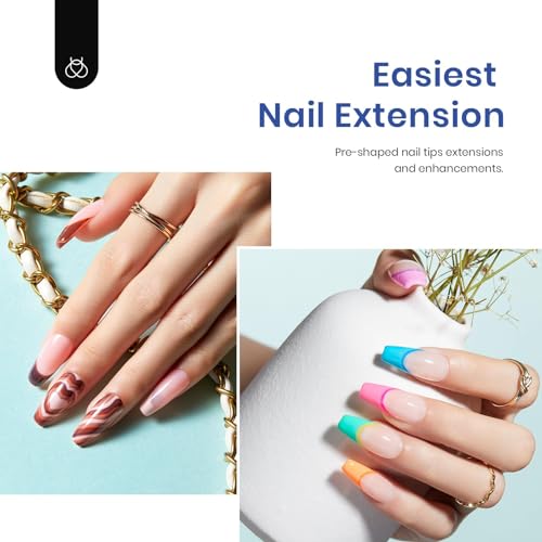Beetles Gel Nail Kit Easy Nail Extension Set With 500Pcs Medium Coffin Shaped Tips 5 in 1 Nail Glue Base Gel and Innovative Led Lamp Easy Funny Diy beetles Gel Polish
