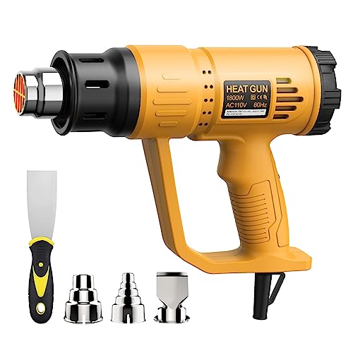 Heat Gun, TGK® HG5100 Dual Temperature Hot air Gun, High And Low Temperature Settings 1112℉/662℉ with Overload Protection, 4 Nozzle Attachments for TGK