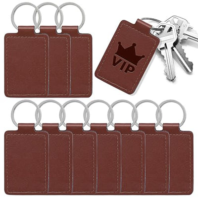 Tikjiua Rectangular Leather Key Fob Kit - 10 Pcs PU Leather Key Fobs with Rivets and Keychain Ring, Leather Keychains Holder for Keychain Making