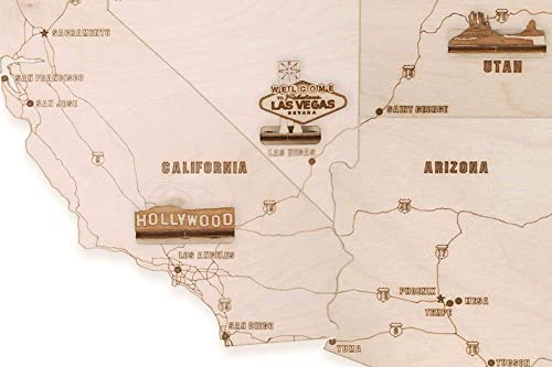 Wood Trick Wooden United States Map Kit for Wall - w/Landmarks Cities & Routes - Big - 52x32β³ - Perfect Wood Gift for Travel Wedding & Decor - Very Wood Trick