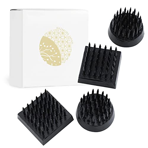 Wazakura 4PCS Black Mini Ikebana Kenzan, Made in Japan, Floral Arranging Pin Frog, Round and Square Flower Holder (Black Mini Kenzan) Wazakura