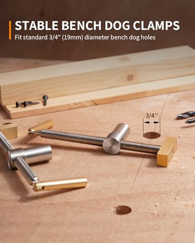 DAYDOOR Bench Dog Clamp, 3/4'' Dog Hole Clamp for Woodworking, Upgraded Adjustable Workbench Stop with Brass Handle (19mm, 2 Pack) DAYDOOR