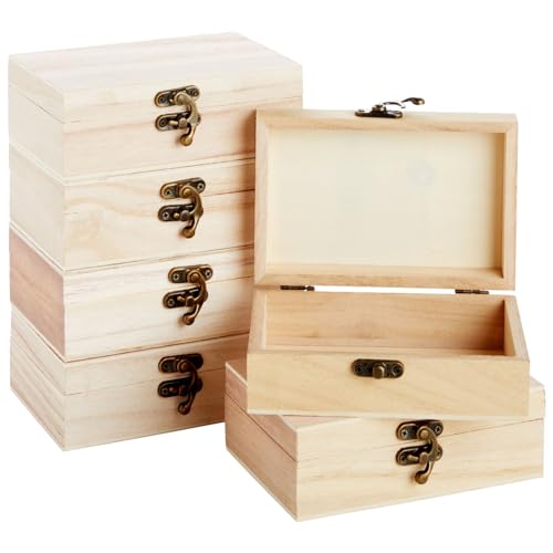6 Pack Unfinished Wooden Boxes for Crafts with Hinged Lids and Front Clasps, 6x4x2 in for Jewelry, Crafts, Storage Juvale