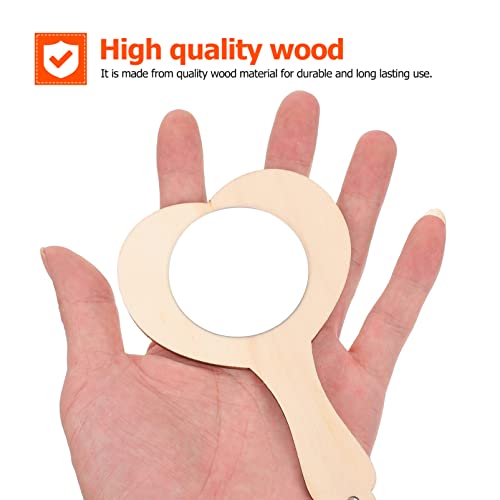 Sewroro 10pcs Small Wooden Mirror Childrens Arts Mirror Princess Mirror Unfinished Cosmetic Mirror Hand Held Vanity Mirror DIY Makeup Mirror Kids Kid Sewroro