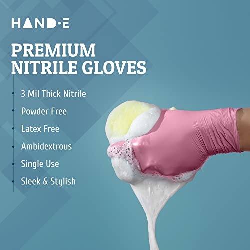 Hand-E Touch Pink Nitrile Disposable Gloves Small, 50 Count - Esthetician, Nail Tech, Microblading, Hair Dye & Stylist, Salon, Cleaning Gloves - Hand-E Touch