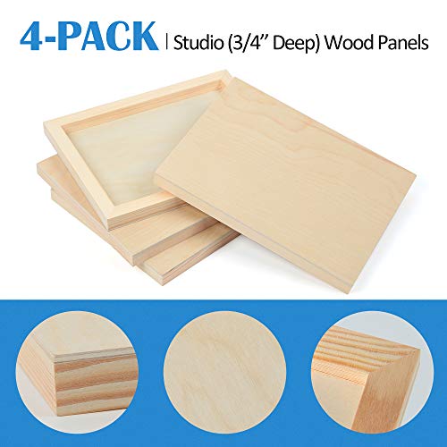 Falling in Art Unfinished Birch Wood Canvas Panels Kit, Falling in Art 4 Pack of 8x10’’ Studio 3/4’’ Deep Cradle Boards for Pouring Art, Crafts, Falling in Art